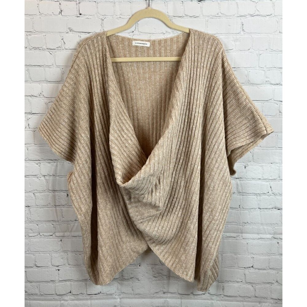 BY ANTHROPOLOGIE beige wool blend rib knit oversized sweater poncho wrap OS
